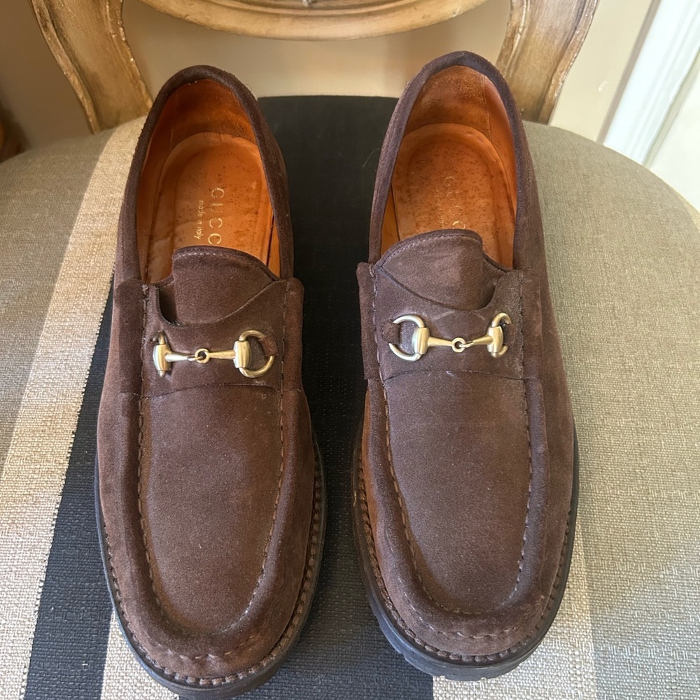 The Gucci Horsebit Lug-sole Loafer in brown suede